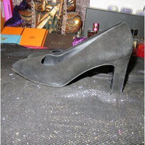 Stuart Weitzman Black Italian Suede Leather Square Toe Block Heel pumps size 6 v